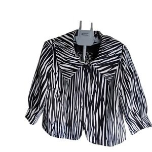 Trevan Zebra Print Jacket Collared Button Front Black White Size 14